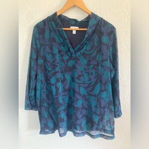 Croft & Barrow Teal Blue 💚💙V-Neck 3/4 Sleeve Blouse size XL 💙💚